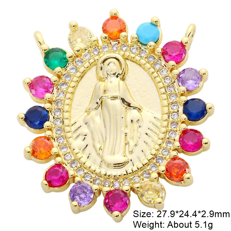 Juya 18K Real Gold Plated Religious Pendant Jewelry Making Supplies Creative Saint Mary Virgin Christian Cross Charms Supplies