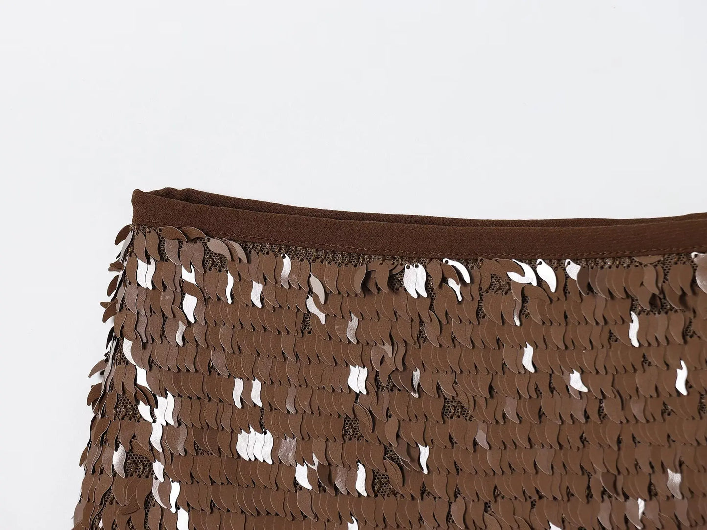 KONDALA Chic Y2K Sheath Sequined Sexy Brown Mini Skirt Club Fashion 2025 Sexy Birthday Shiny Night Party Music Streetwear Skirt