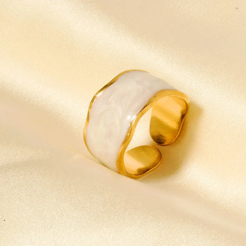 Elegant Ring Enamel Stainless Steel Rings For Women Men Accessories Flower Plant Jewelry Open Adjustable Real Gold Plated Bagues