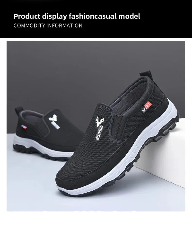 Beijing Men's Cloth Shoes Soft Bottom Breathable Anti-Slip Elderly Walking Shoes Slip-On round Toe Casual Rubber Soled Shoes