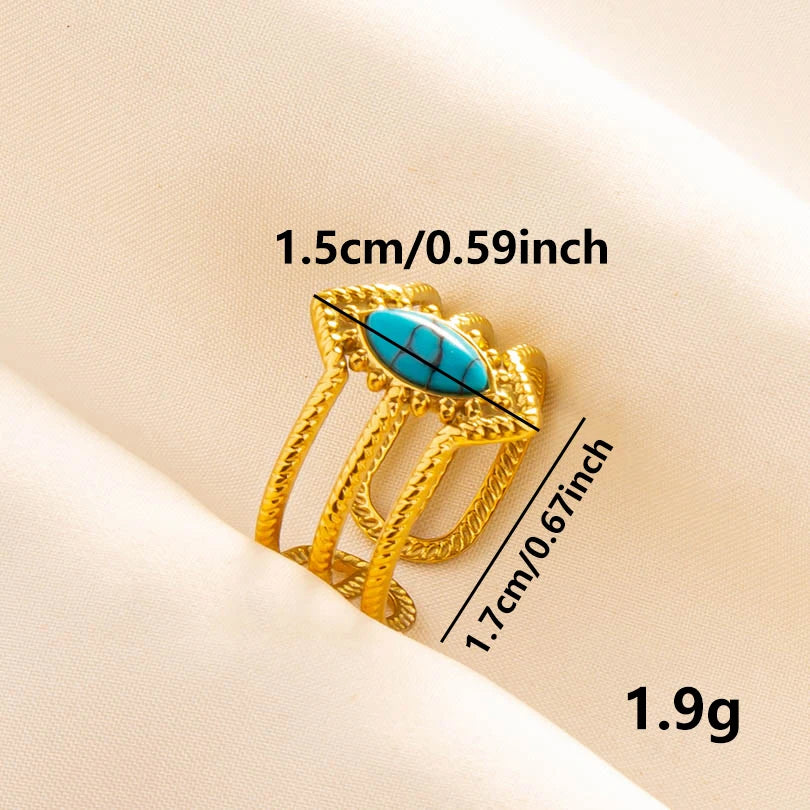 2pcs/lot Vintage Turquoise Gold Plated Knuckle Rings Blue Synthetic Stone Stainless Steel Rings Boho Jewelry Women Gifts No Fade