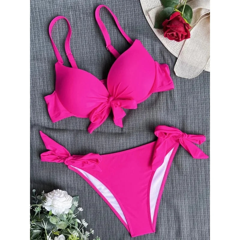 Sexy Micro Bikini Swimsuit Women Simple Classic Solid Bandage Bikini Push Up 2025 New Beach Spice Girl Bathing Suits Two Piece