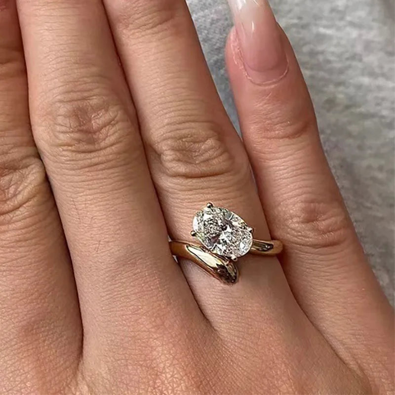 Mewanry Gold Color Sparkling Zircon Rings For Women Girls Classic Sweet Exquisite Elegant Romantic Wedding Bride Jewelry Gifts