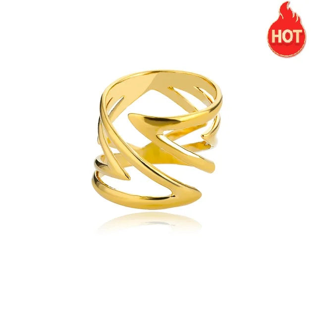 Stainless Steel Twist Chain Adjustable Rings for Women Men Simple Geometric Leave Flower Open Ring Jewelry Female Holiday Gifts