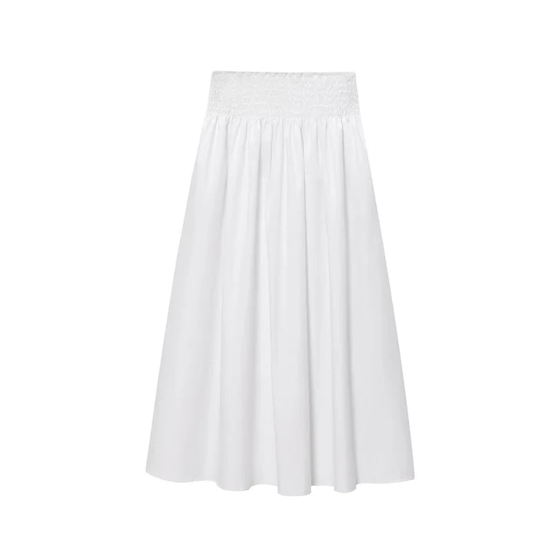 Women's Skirt 2025 New European and American Style Solid Color Poplin Long Skirt Summer Women's Casual Midi Skirt