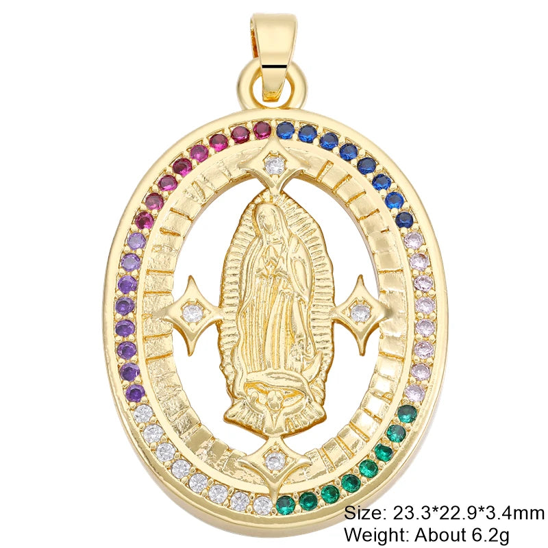 Juya 18K Real Gold Plated Religious Pendant Jewelry Making Supplies Creative Saint Mary Virgin Christian Cross Charms Supplies