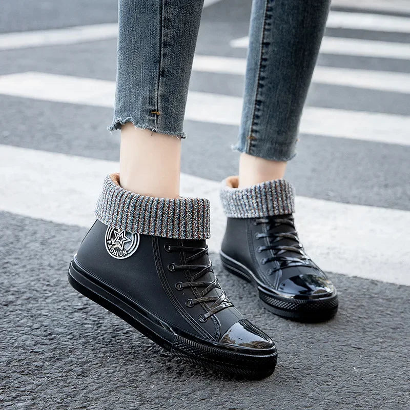 Anti-Slip Short Tube Waterproof Women's Rain Boots Fashionable Kitchen Work Rubber Shoe Covers Fishing Shoes PVC Material Adult