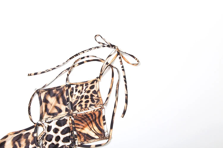 Sisterlinda Sexy Backless Dress Women Hollow Tiger Print Sleeveless Stretch Turtleneck Midnight Prom Party Clubwear Long Bodycon