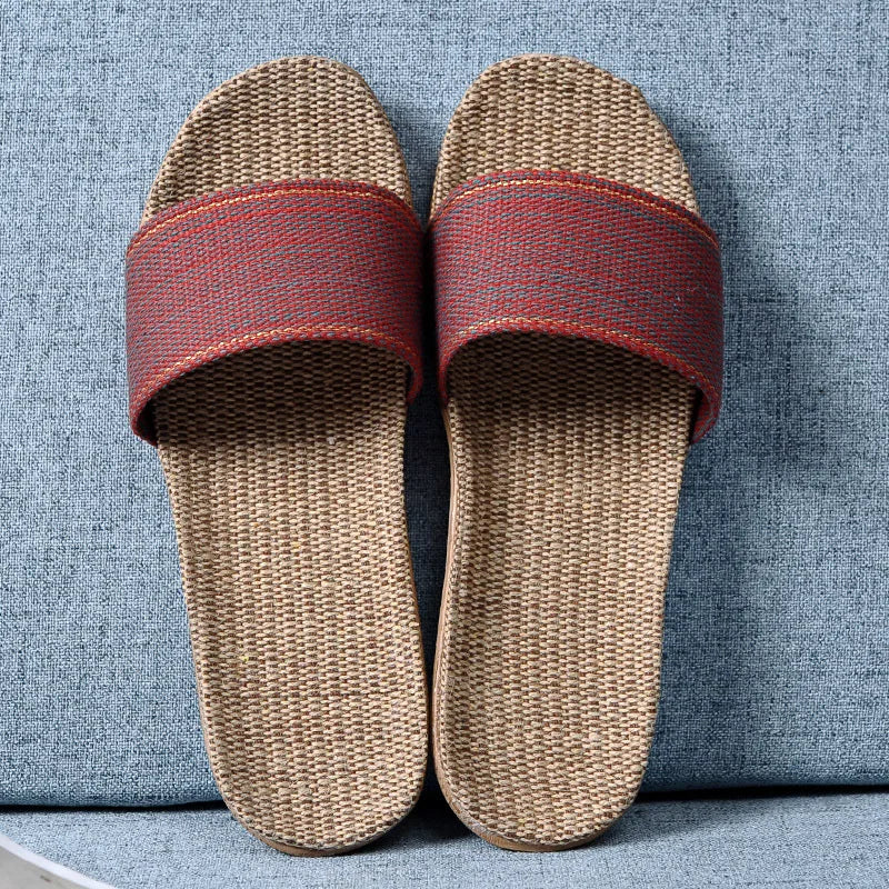 Women's EVA Linen Slippers Couple Indoor Slippers Cotton Home Non-slip Thick Bottom Summer Sandal Slippers Men