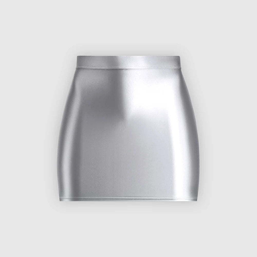MJINM Women's Shiny Satin Glossy Skirts Hip Wrap One Step Skirts Smooth Bodycon Elastic Waist Half-body Causal Mini Short Skirts