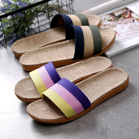 Women's EVA Linen Slippers Couple Indoor Slippers Cotton Home Non-slip Thick Bottom Summer Sandal Slippers Men