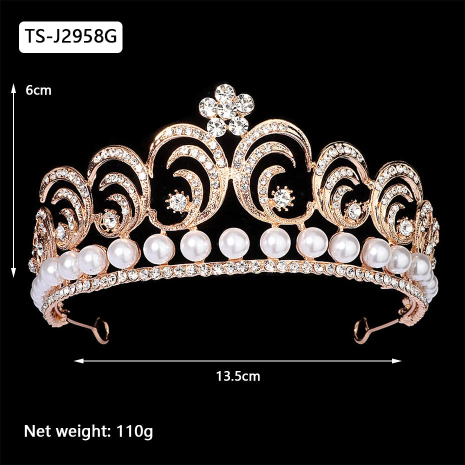Gold Color Tiaras and Crowns for Women Wedding Bridal Hair Accessories Pearl Rhinestone Headpiece Bride Headdress Prom Jewelry