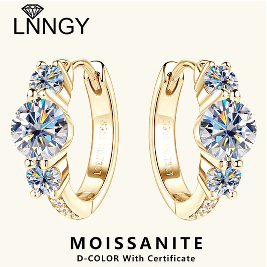 Lnngy Three Stone Moissanite Earring Original 925 Sterling Silver Hoops Earring For Women Girls Lab Created Diamond Jewelry Gift