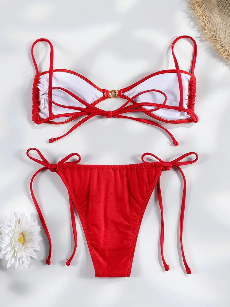 Bandage Bikinis Push Up Swimwear 2025 Swimsuit For Women Summer Bikini Set Solid Bathing Suit Summer Biquini Thongs Beachwear
