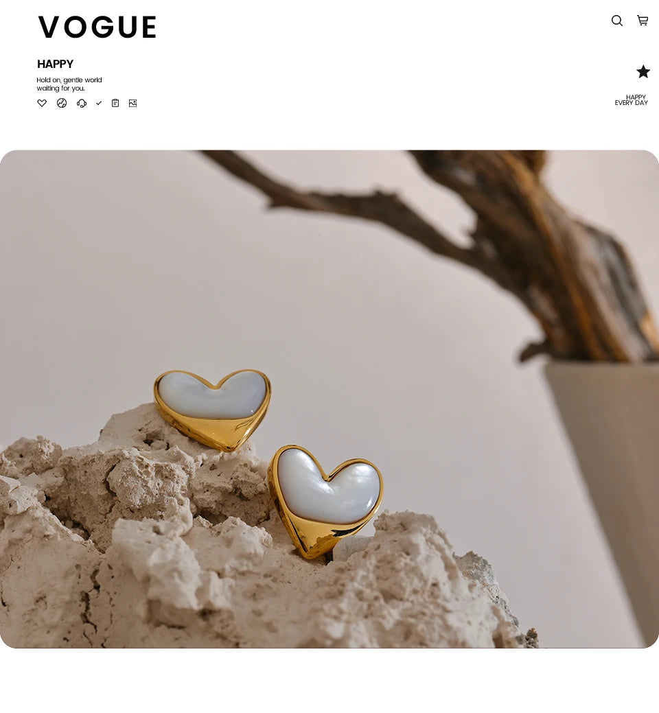 Yhpup Exquisite Stainless Steel Natural Shell Heart Love Chic Stud Earrings for Women Gold Color Fashion Charm Jewelry Bijoux