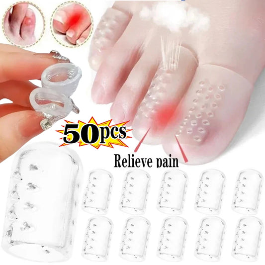 10/50pcs Transparent Silicone Toe Covers Women Gel Little Toes Protector Tube Foot Care Finger Caps Elasticity Prevents Blisters