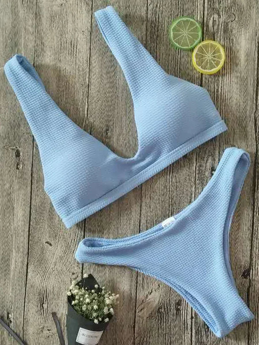 2025 Sexy White Ribbed Brazilian bikini Women Swimwear Female swimsuit Two pieces bikini Set Push up Bather bathing suit Swim