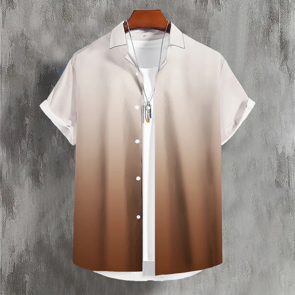 Solid Men'S Shirt Summer Color Gradient Lapel Shirts For Men Colorful Simple 3d Print Basic Men'S Shirt Tops Casual Short Sleeve