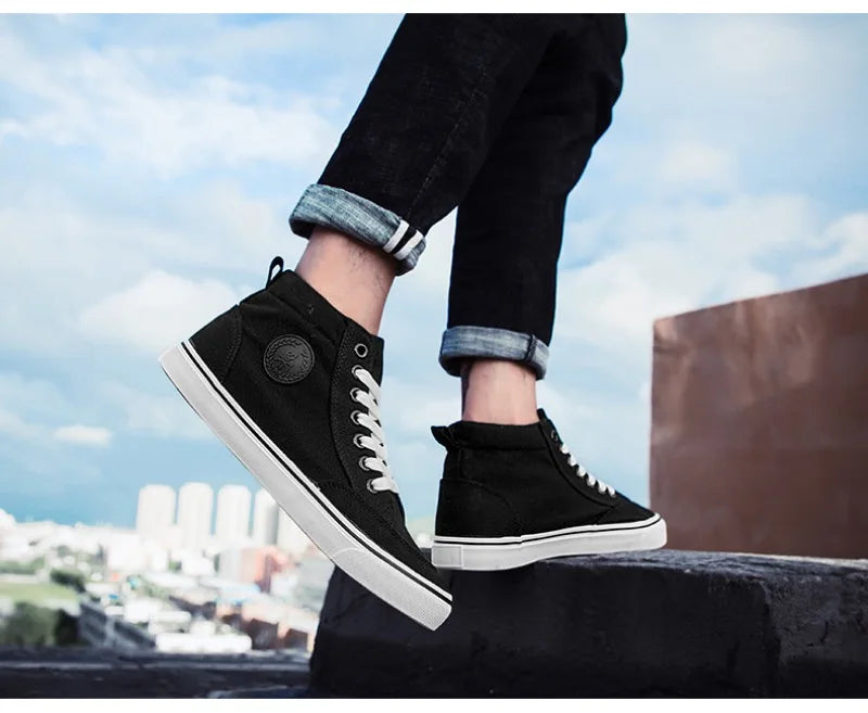 Men's High Top Sneakers Breathable Canvas Casual Shoes Fashion Street Skateboard Shoes for Men Lace Up Vulcanize Shoes Tenis2024