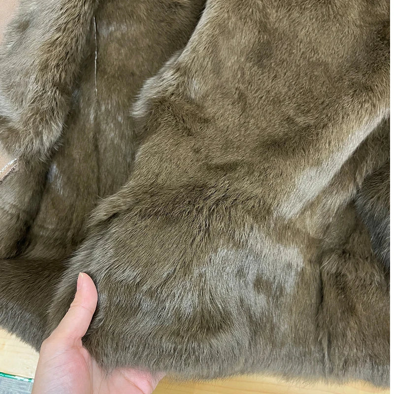 2025 New Real Fur Coat Winter Jacket Women Natural Rabbit Fur Lambswool Collar Luxury Outwear Loose Thick Warm Female Coat