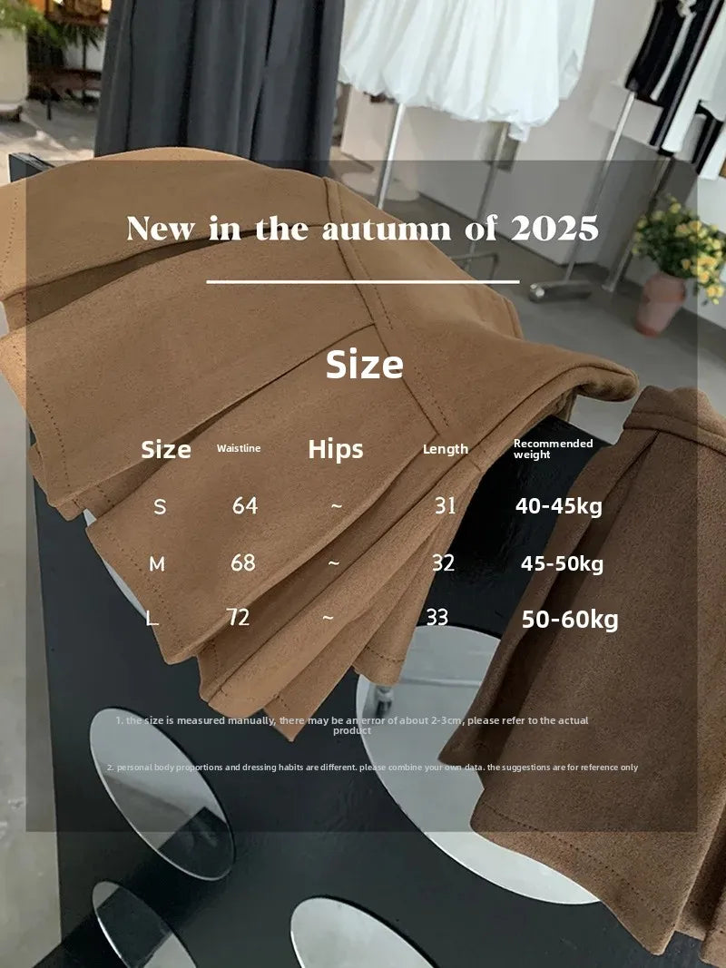 Oumale Pure Color Suede Mini Skirt Women's Autumn New Korean Style Slimming Anti-Light Pleated Short Skirt A- Line