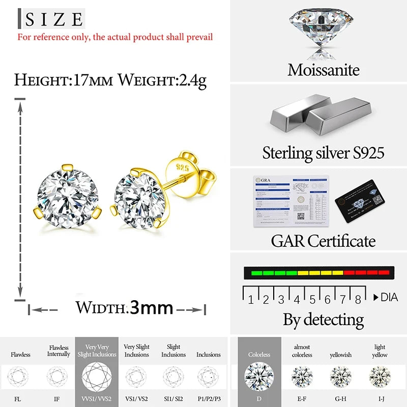Unisex Fine Jewelry Moissanite Earrings For Women 925  Stud Earrings Moissanite D Color VVS Stud Round Flower Jewelry
