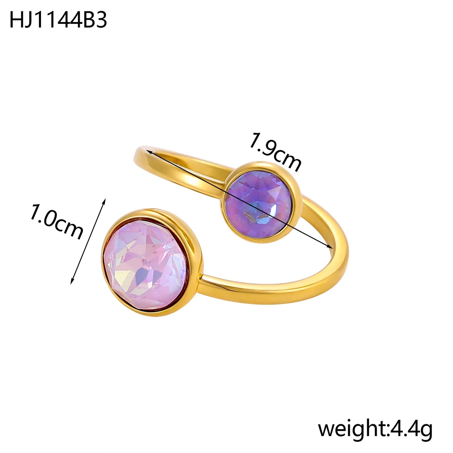 18k gold color stainless steel ring with crystal ring for women light luxury high-grade color open stainless steel