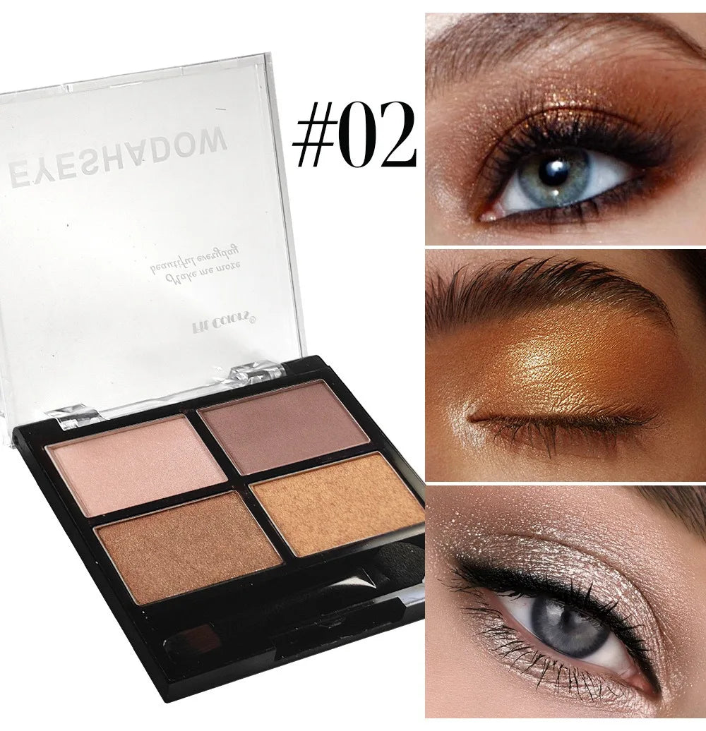 4-Color Smoky Gray Eye Shadow Palette Pearly Matte Earth Color Eyeshadow Pallete Shiny Sequins Eye Pigments Lasting Makeup