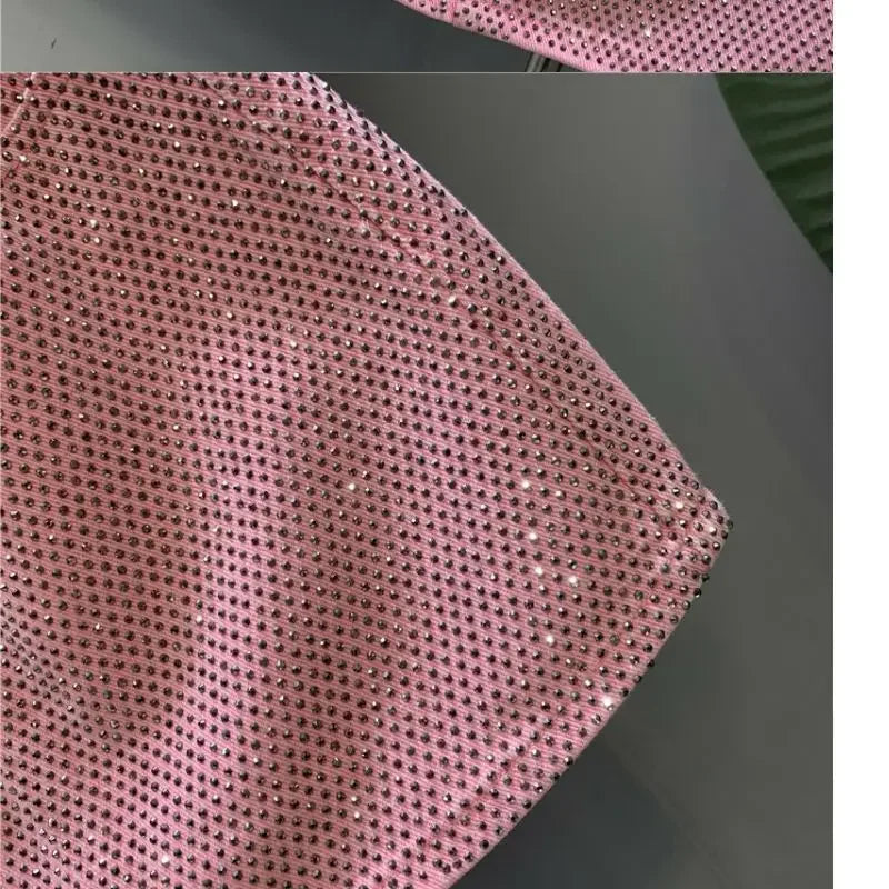 Heavy Industry Hot Drilling High-End Denim Skirt 2024 Spring And Summer New High Waist Pink Sexy