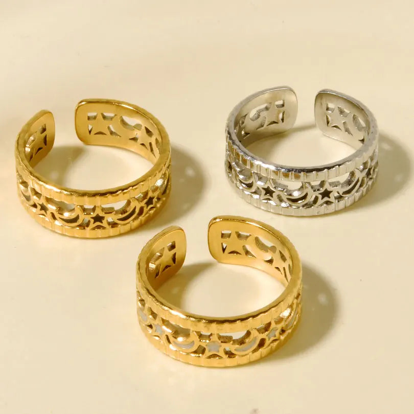 Elegant Ring Enamel Stainless Steel Rings For Women Men Accessories Flower Plant Jewelry Open Adjustable Real Gold Plated Bagues