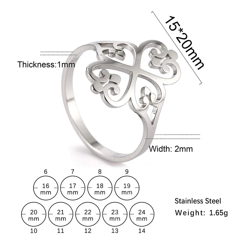 Stainless Steel Hollow Peach Heart Rings For Women Propose Engagement Wedding Ring Vintage Jewelry Anillos Valentine's Day Gift