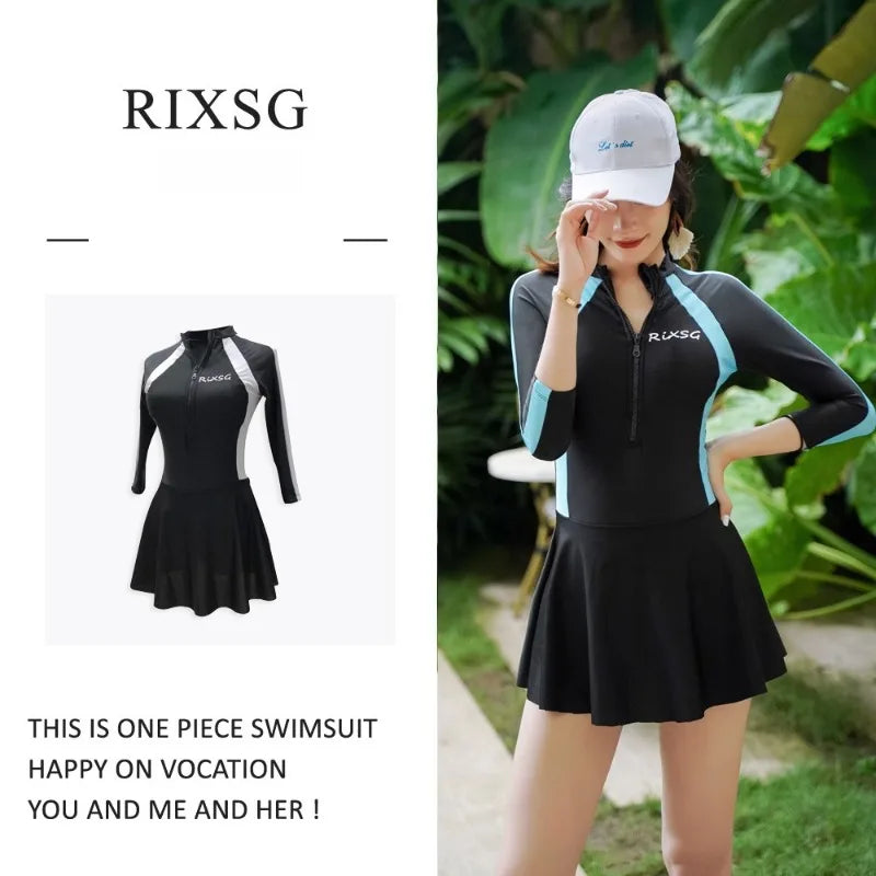 Female Swimsuit Manufacturer Korean Version Plus Size Spring Long Sleeved Jumpsuit Style Conservative Belly Covering Swimsuit