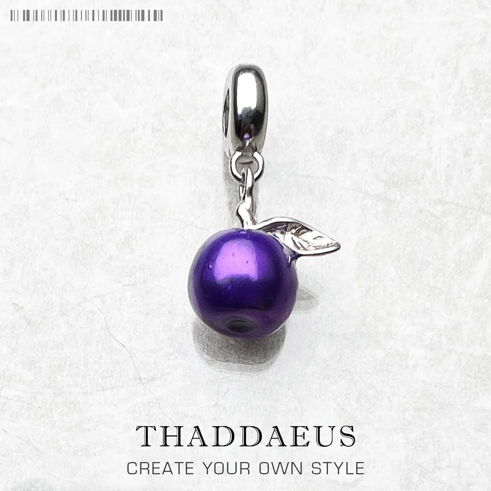 Lovely Purple Enamel Apple Pendant Charm For Women Girls 925 Sterling Silver Jewelry Gift