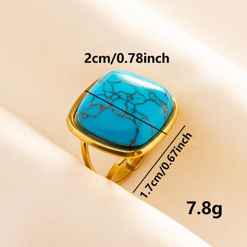 2pcs/lot Vintage Turquoise Gold Plated Knuckle Rings Blue Synthetic Stone Stainless Steel Rings Boho Jewelry Women Gifts No Fade