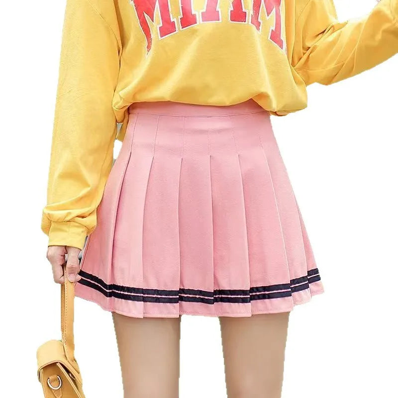 Women's Pleated Mini Skirt Elastic Waist Striped School Girl Style Summer Autumn Winter New Arrival A- Line Half-length Skirt