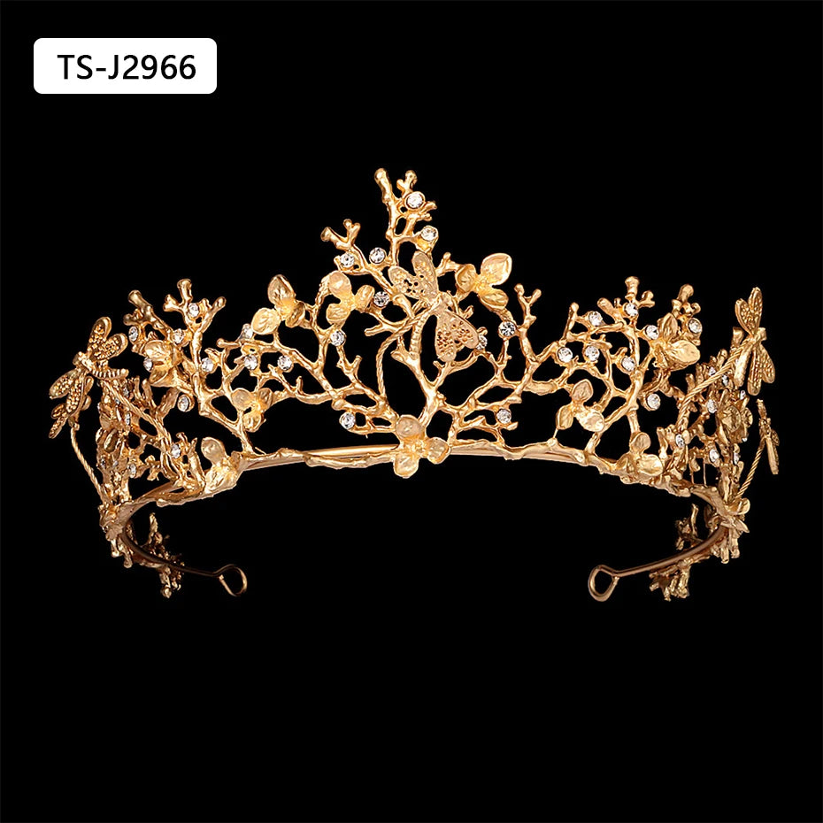 Gold Color Tiaras and Crowns for Women Wedding Bridal Hair Accessories Pearl Rhinestone Headpiece Bride Headdress Prom Jewelry