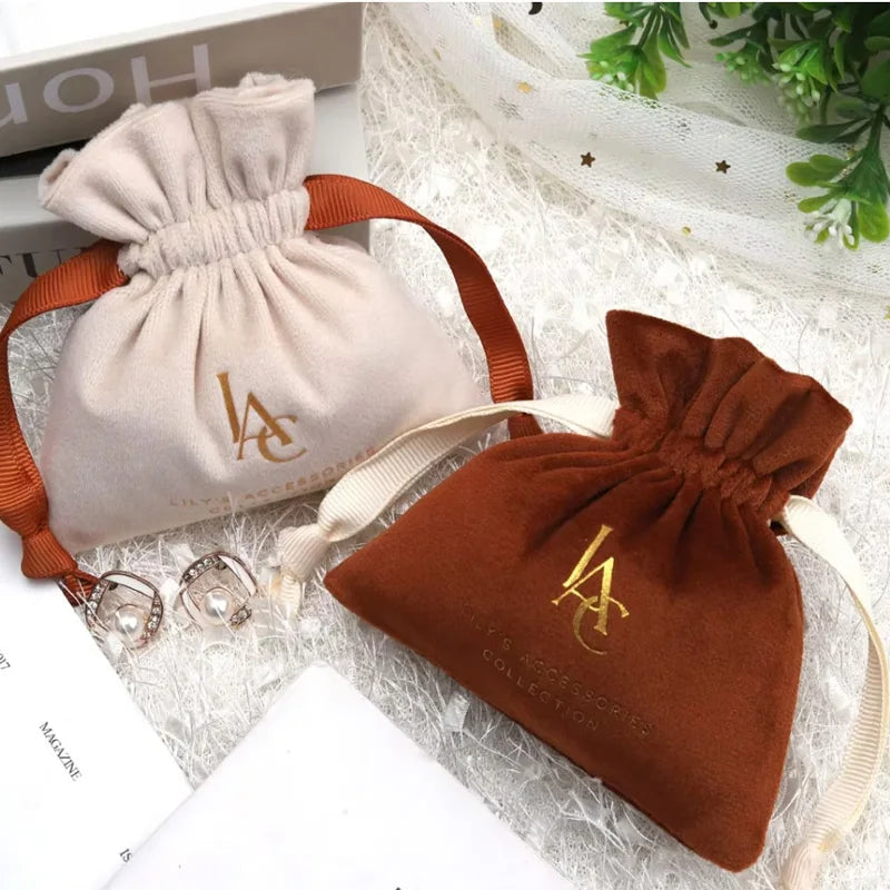 Custom Logo Velvet Drawstring Pouch Soft Perfume Gift Dust Sack Jewelry Necklace Packaging Bag