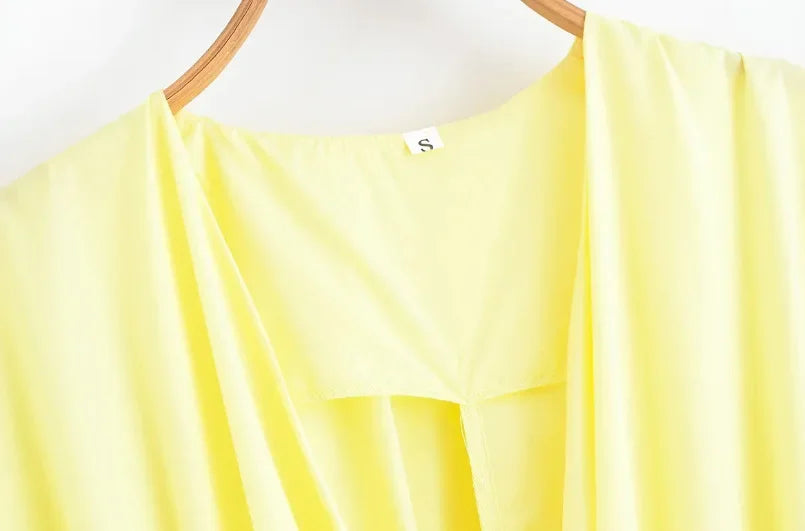 Slimming Casual Short Sleeve Pleated Shoulder Draped Dress Versatile Women's Fashion Design Knee-Length V-Neck Dress