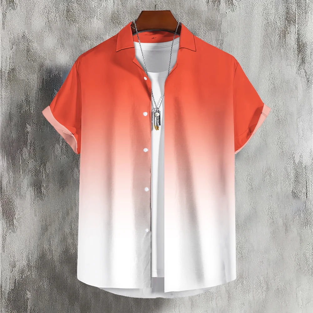 Solid Men'S Shirt Summer Color Gradient Lapel Shirts For Men Colorful Simple 3d Print Basic Men'S Shirt Tops Casual Short Sleeve