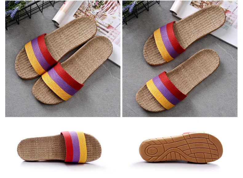 Women's EVA Linen Slippers Couple Indoor Slippers Cotton Home Non-slip Thick Bottom Summer Sandal Slippers Men