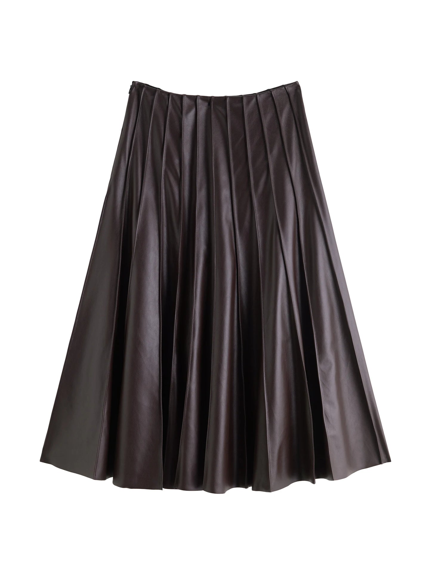 ZIQIAO Petite Women's Cherry Gloss Stylish 3D PU Leather Half Skirt 2025 New Women's A-line Pleated Umbrella Skirt 25ZQ93098