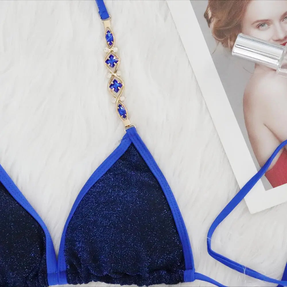 Sexy Bikinis Swimsuits Woman 2025 Luxury Rhinestones Push Up Diamond Thong Swimwear Shiny Gold Beach Bathing Suit Bikini Set