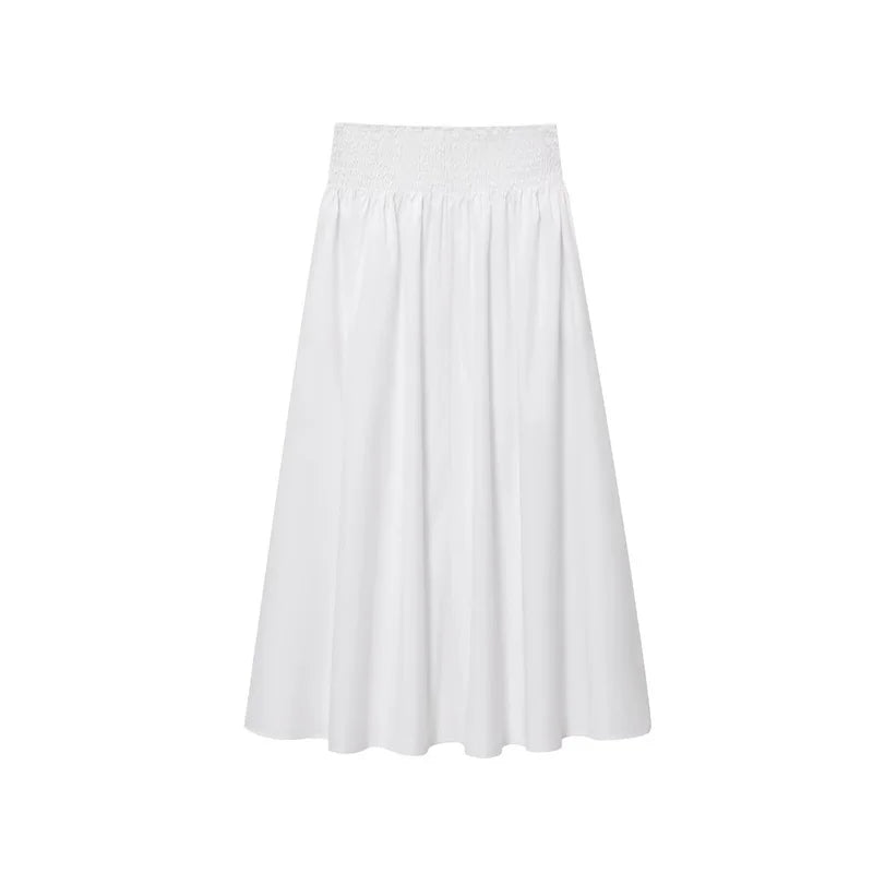 Women's Skirt 2025 New European and American Style Solid Color Poplin Long Skirt Summer Women's Casual Midi Skirt