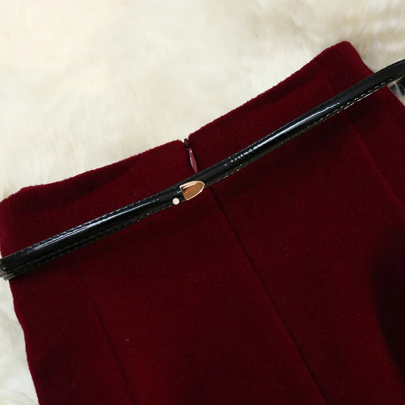 Seoulish 2024 New Autumn Winter Wrapped Woolen Midi Skirts for Women Fashion High Waist Solid Color Office Lady Straight Skirts