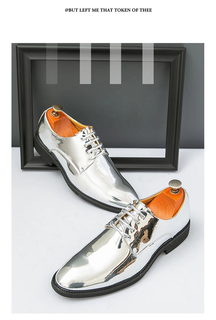 Large Size 38-50 Pointed Leather Shoes Man Business Performance Men's Dress Shoes Luxury Golden Bright Shoes Man Wedding Shoes