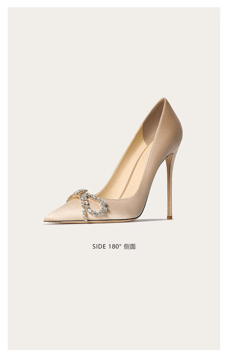 Pointed French High Heels Rhinestone Bow Thin Heel Shallow Mouth Versatile Women's Single Shoes