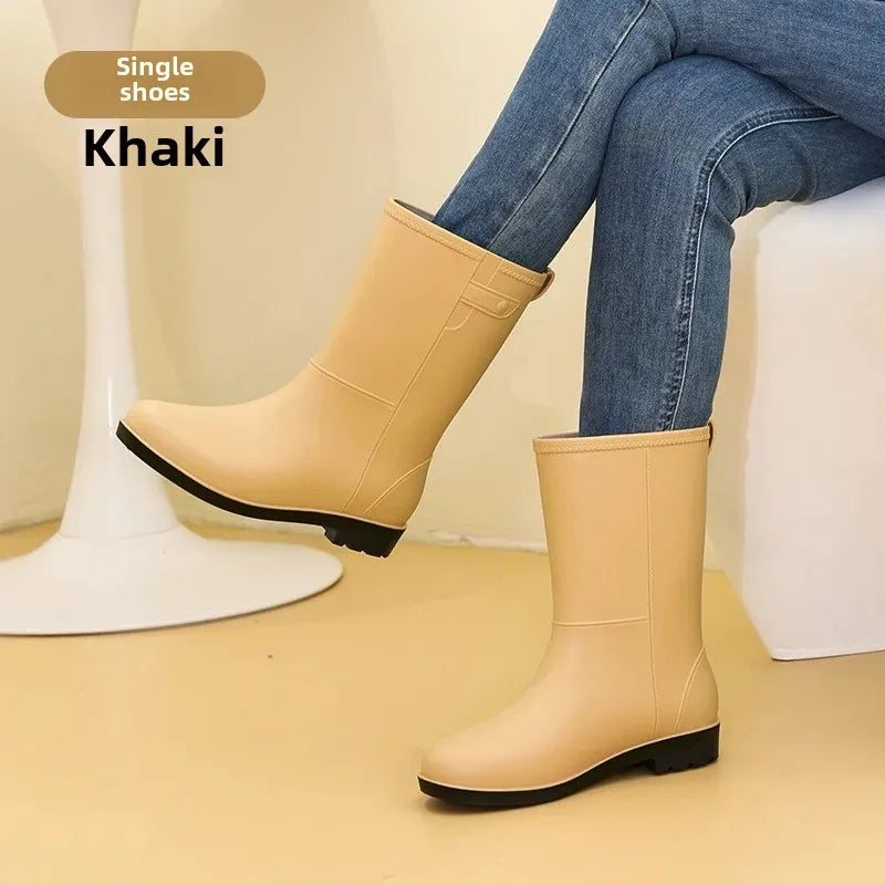Fashionable Women's Mid-Calf Rain Boots Fleece Lined Anti-Slip Half Boots Adult Rain Shoes Wholesale From China Land