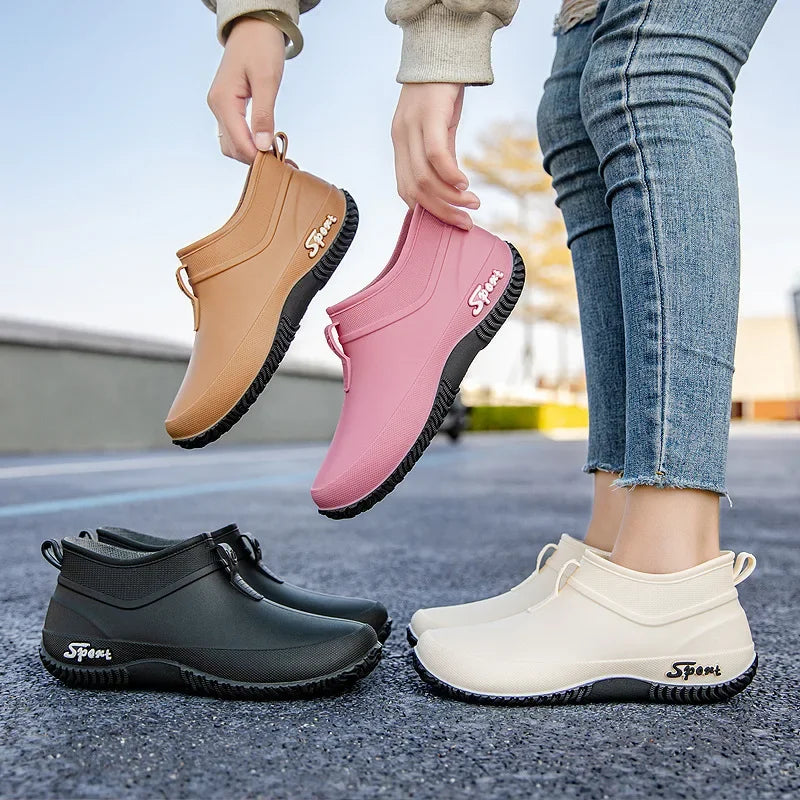 Casual Thick Bottomed Waterproof Outdoor Wear-Resistant Ladies Short Tube Water Shoes Daily Leisure Rain Boots for Women