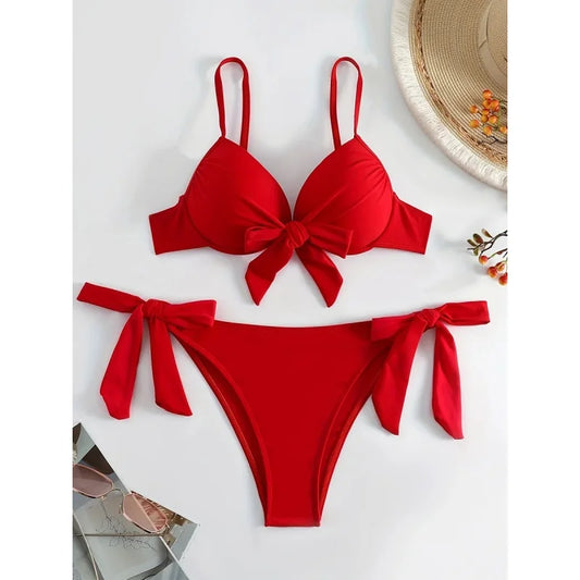 Sexy Micro Bikini Swimsuit Women Simple Classic Solid Bandage Bikini Push Up 2025 New Beach Spice Girl Bathing Suits Two Piece