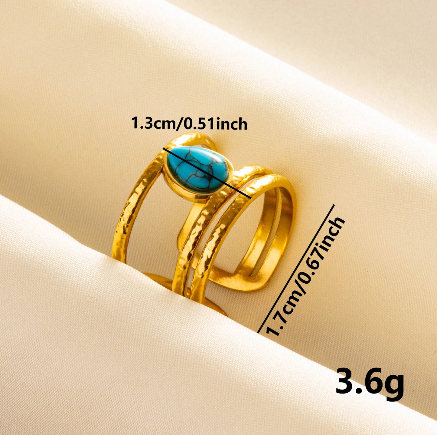2pcs/lot Vintage Turquoise Gold Plated Knuckle Rings Blue Synthetic Stone Stainless Steel Rings Boho Jewelry Women Gifts No Fade